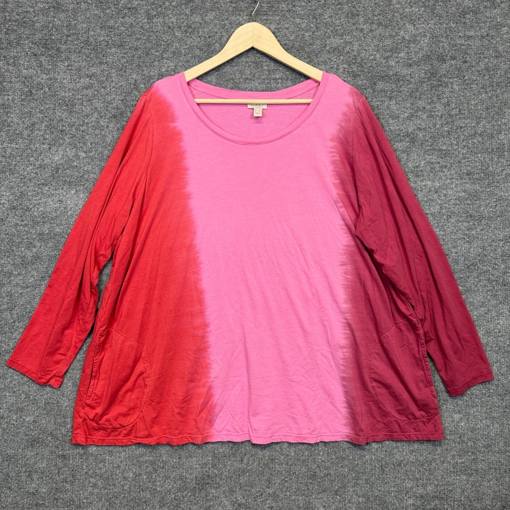Logo Lori Goldstein Plus Sz 2X Tunic Top Pink Red Cotton Colorblock Loose Fit